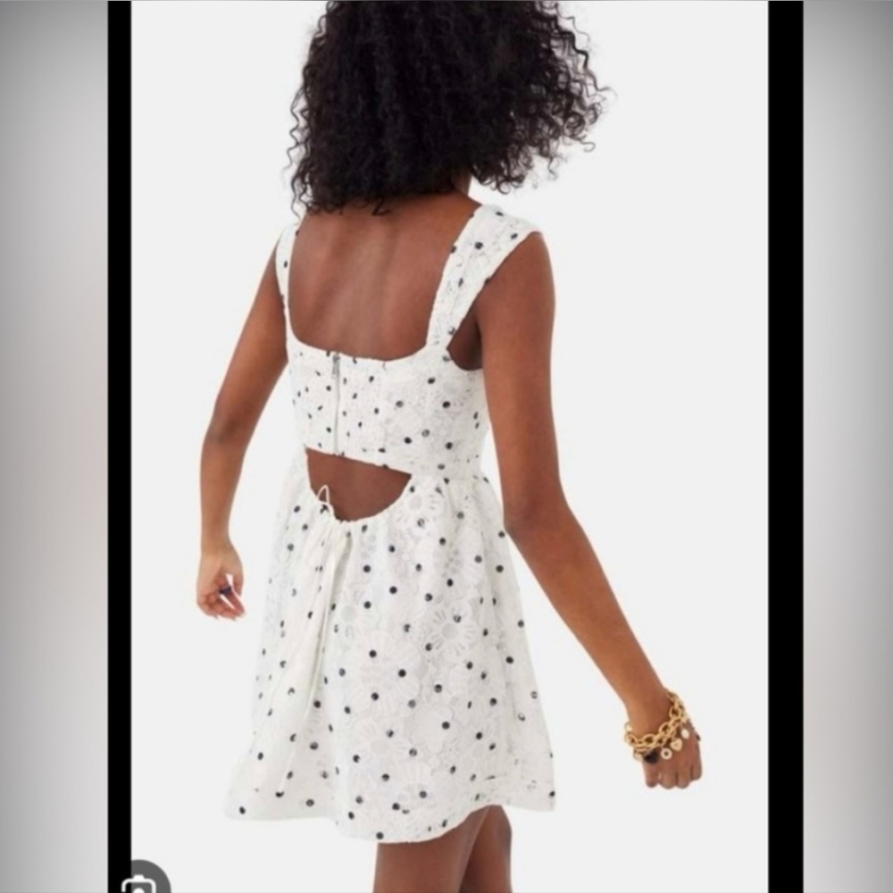 For Love And Lemons Romantic Donna mini dress Ivory Lace Polka Dot Size L NWT - Picture 2 of 10